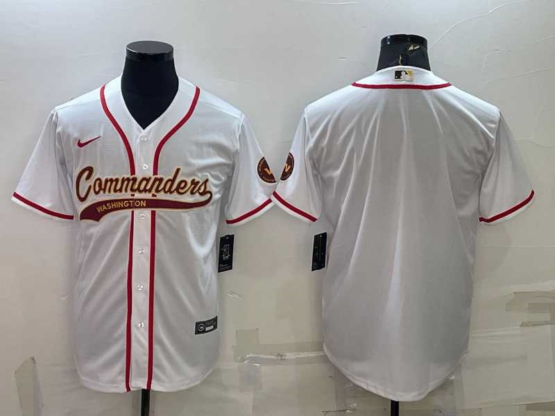 Mens Washington Commanders Blank White With Patch Cool Base Stitched Baseball Jersey